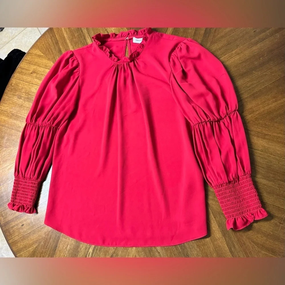 Amanda Uprichard High Neck Scruch Sleeves Top Career Office Romantic Size Small - Picture 3 of 8